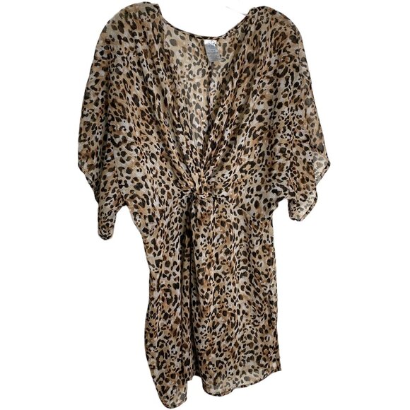 Time and True Leopard Print Sheer Twist Front Dress/Coverup Size L Mobwife Beach - Picture 1 of 10